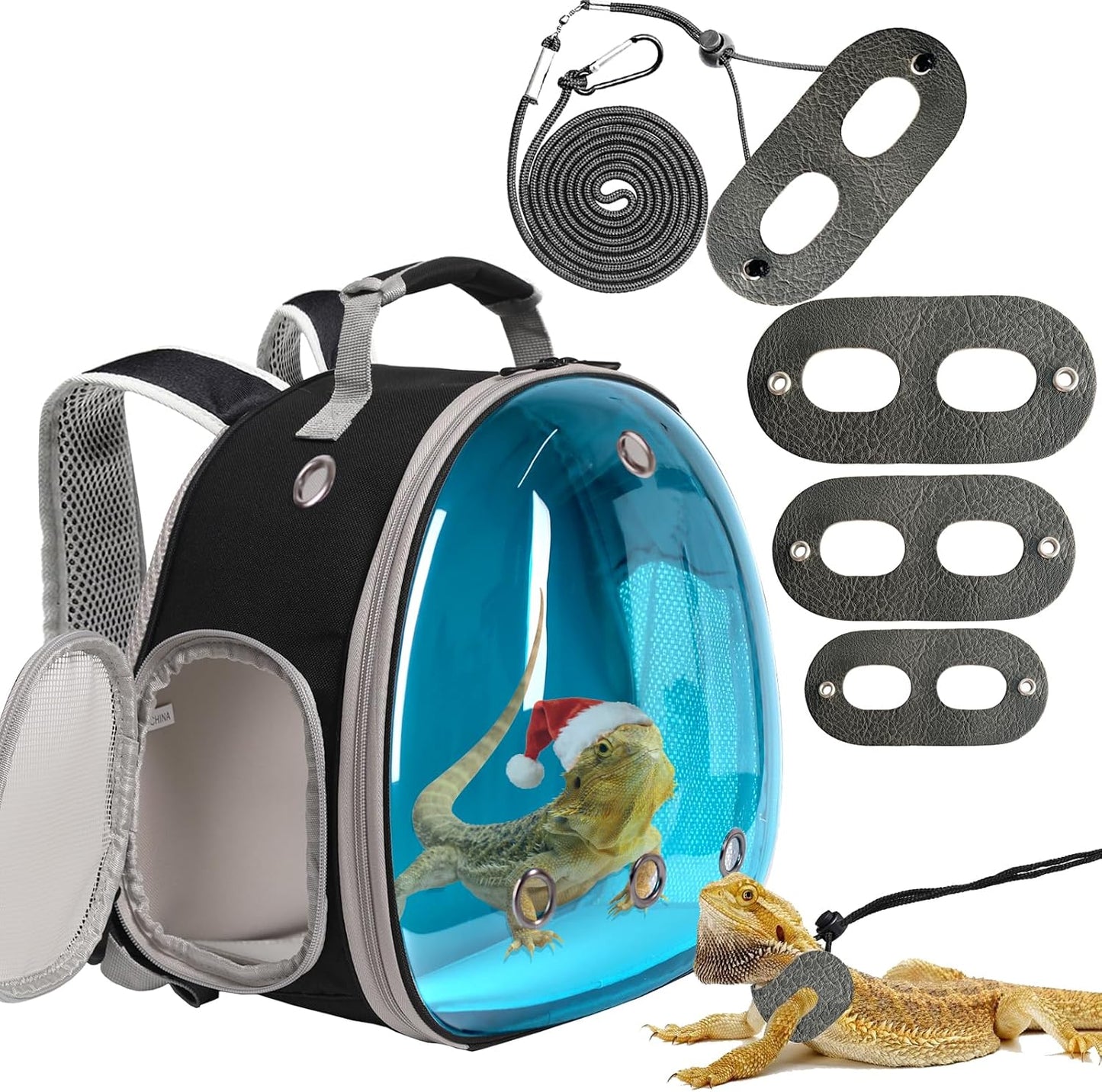 Leopard Gecko Portable Carrier with Leather Harness and Leash Set,Small Animal Travel Cage with Transparent Window,Lizard Carrier for Hamster Rabbit Gerbil Hedgehog Sugar Glider - Image 8
