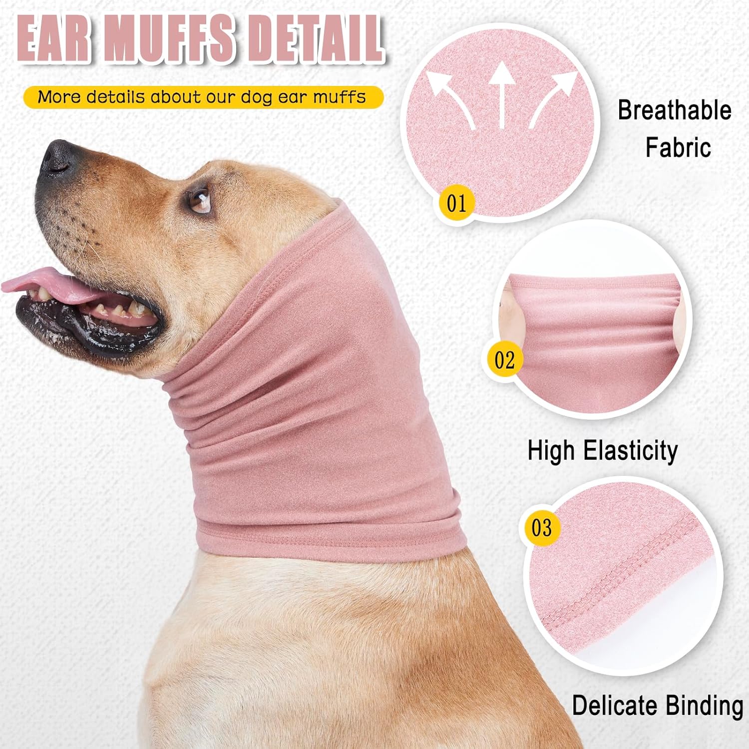 Meifsou dog calming headband pink color worn during pet grooming sessions