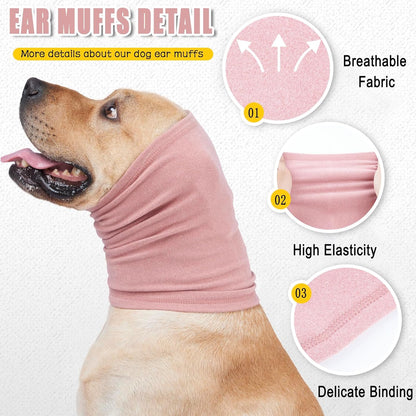 Meifsou dog calming headband pink color worn during pet grooming sessions