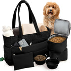 rubyloo Puffer Dog Travel Bag for Dog Moms - Doggy Diaper Bag with Pet Bowls & Food Storage or Everyday Puffy Tote - Doggy Mom Gifts for Women - Lightweight, Travel-Ready Gift for Pet Lovers - Beige - Image 12