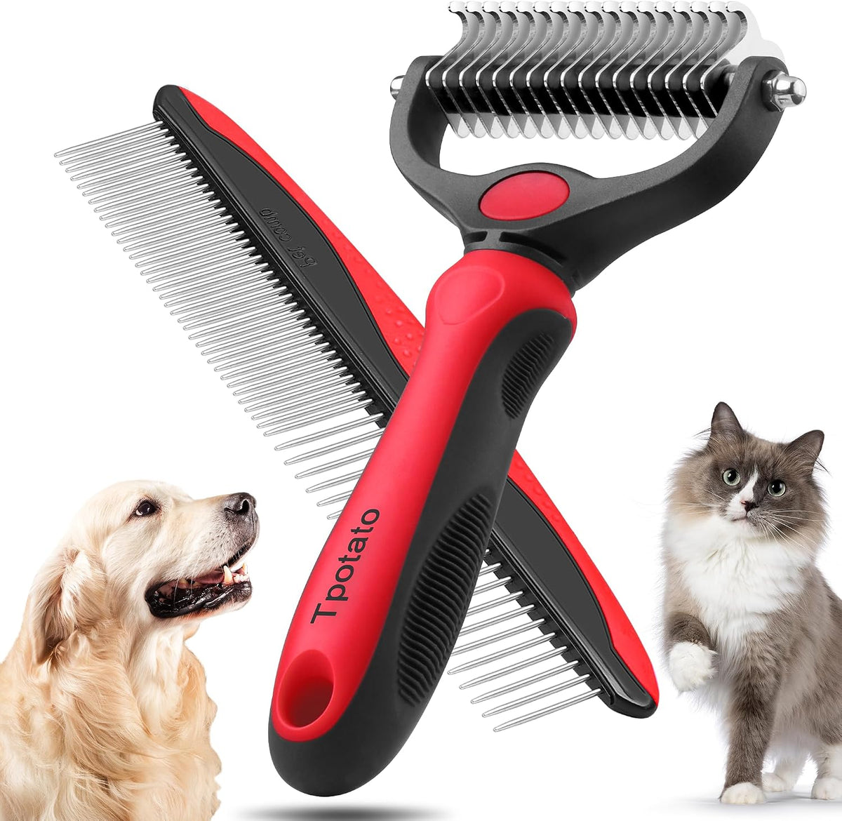 Tpotato deshedding dog brush red front view
