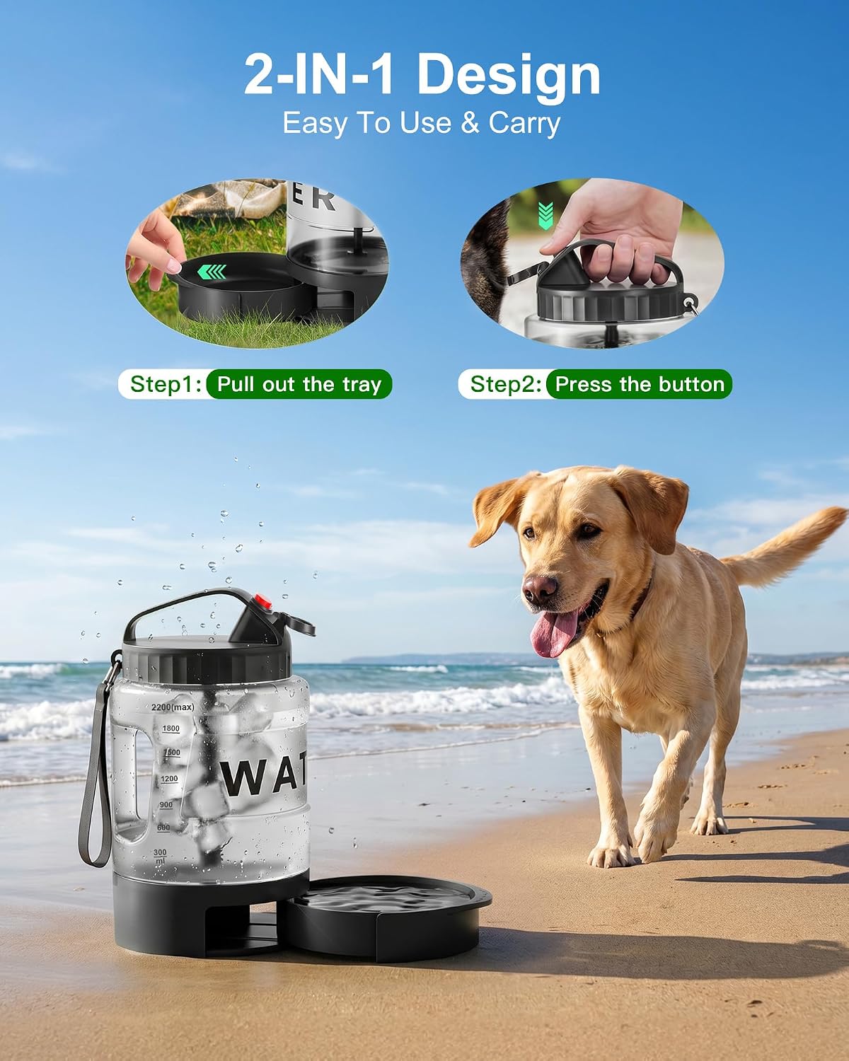 Durable dog camping water bottle showing the ergonomic anti slip grip.