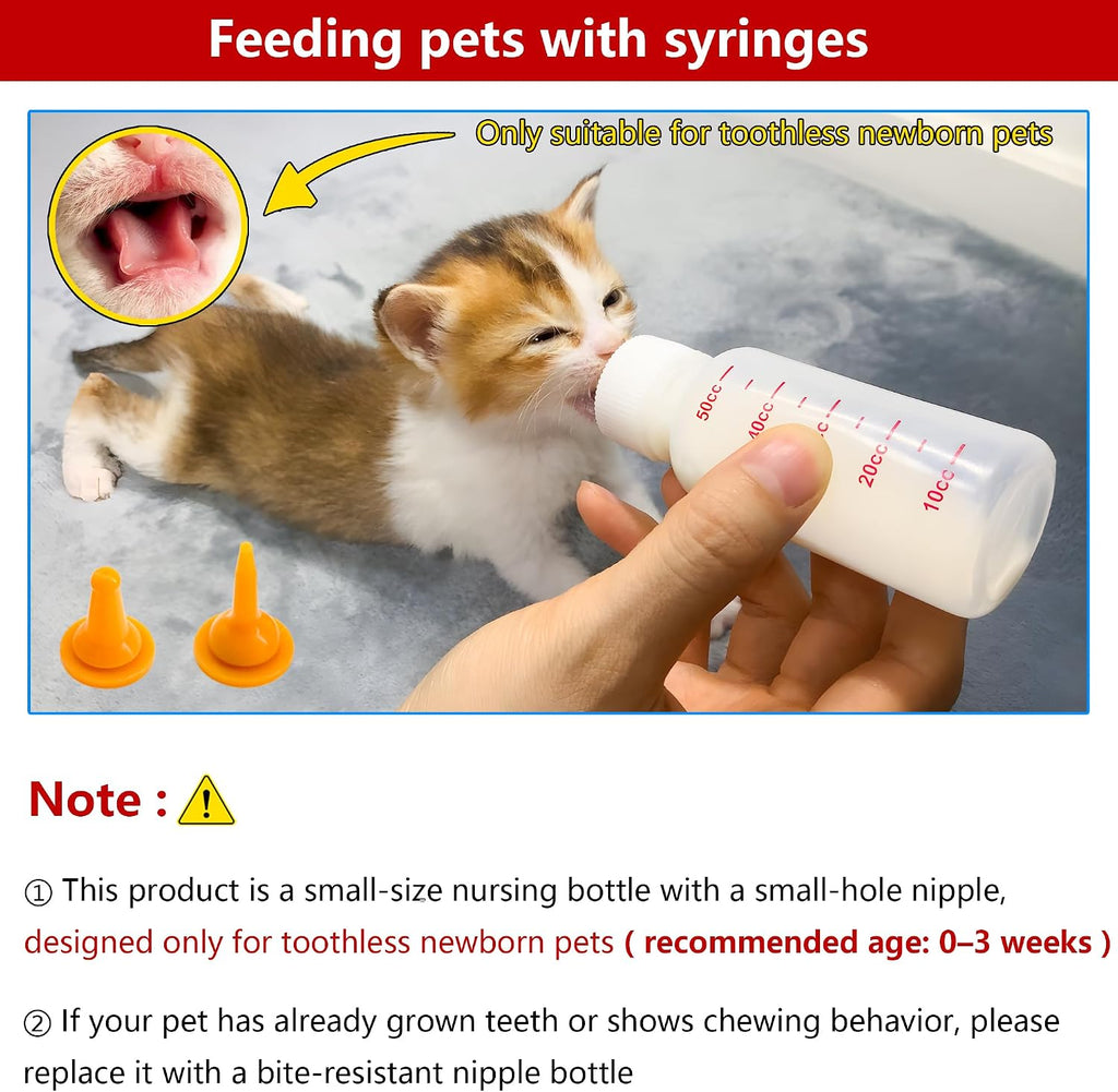 Pet Feeding Bottle and Syringe Set for Puppies and Kittens(2 Bottles,6 Syringes,10 Nipples,1 Storage Measuring Cup) - Image 3