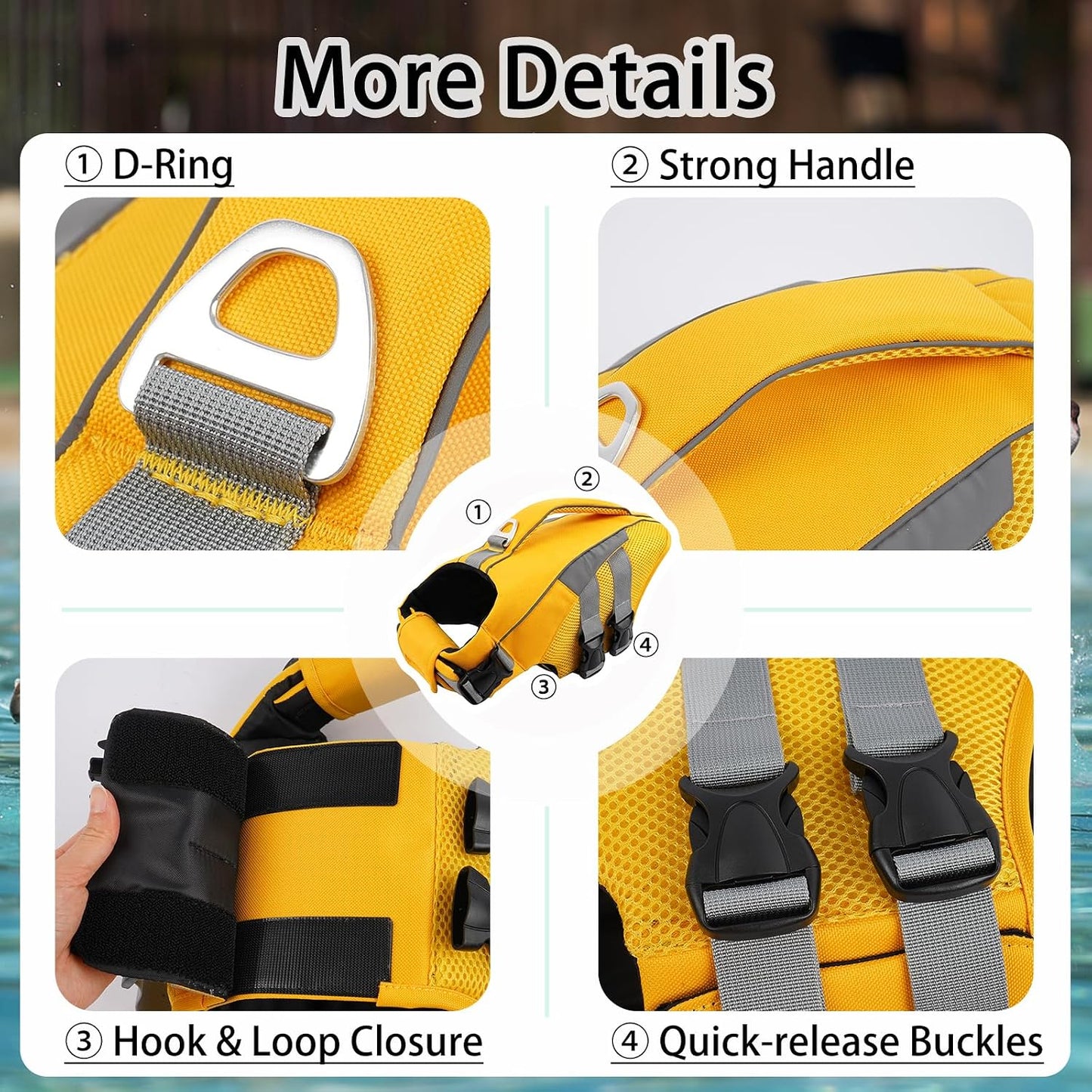 Premium ripstop dog life preserver for large dogs close up