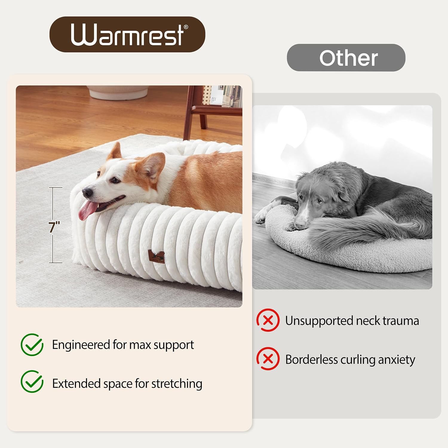 Warmrest cream colored pet bed showing removable cover zipper