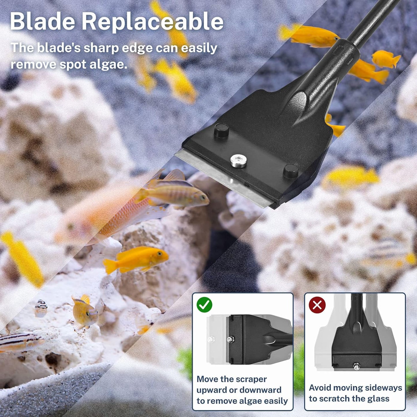 Adjustable extendable handle aquarium glass cleaning razor with extension rods