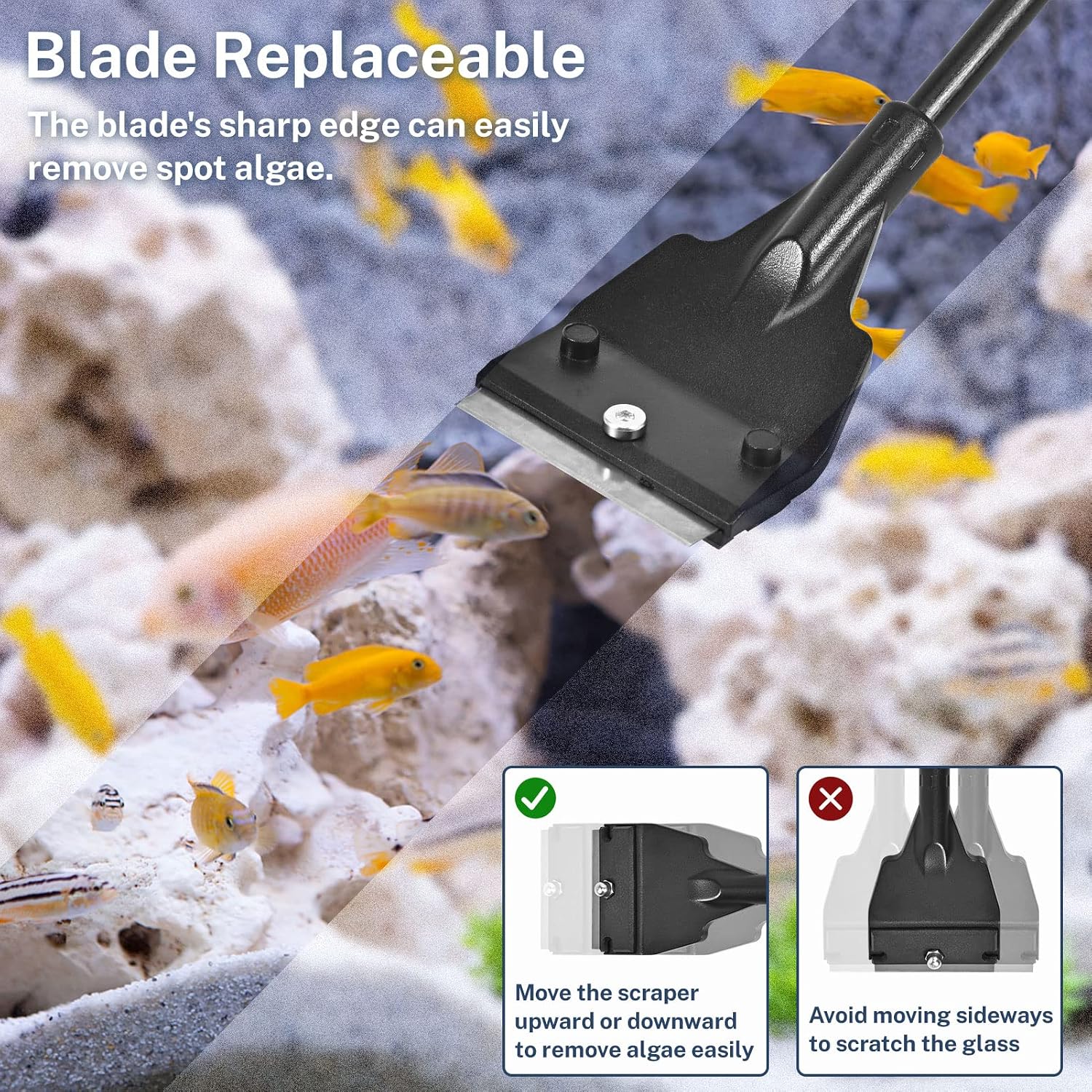 Adjustable extendable handle aquarium glass cleaning razor with extension rods
