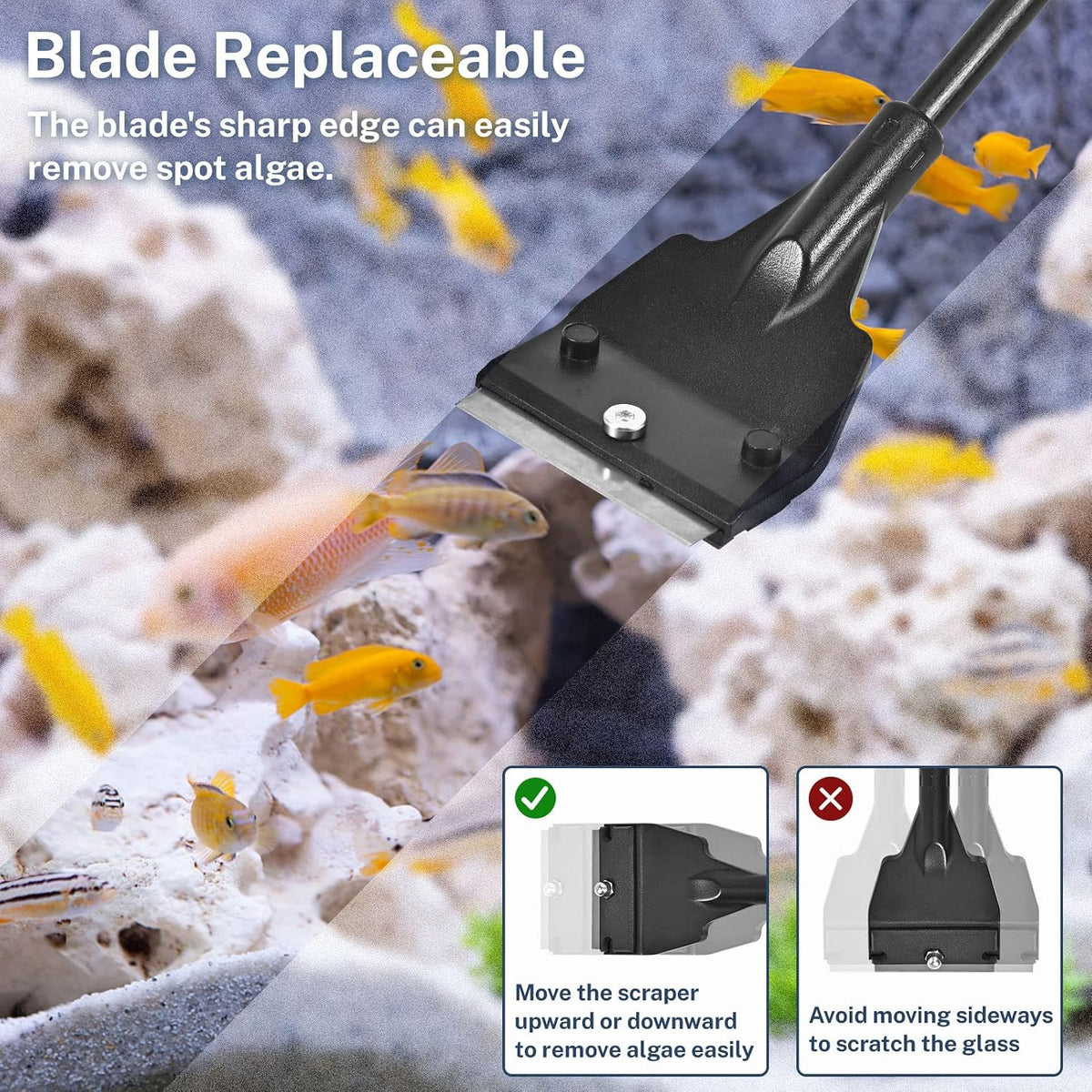 Adjustable extendable handle aquarium glass cleaning razor with extension rods