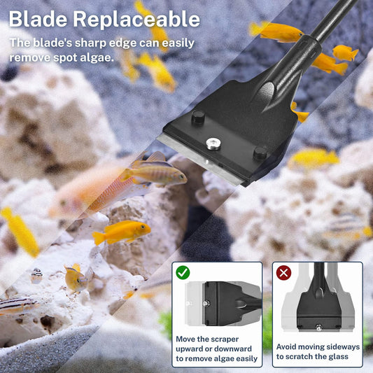 Adjustable extendable handle aquarium glass cleaning razor with extension rods
