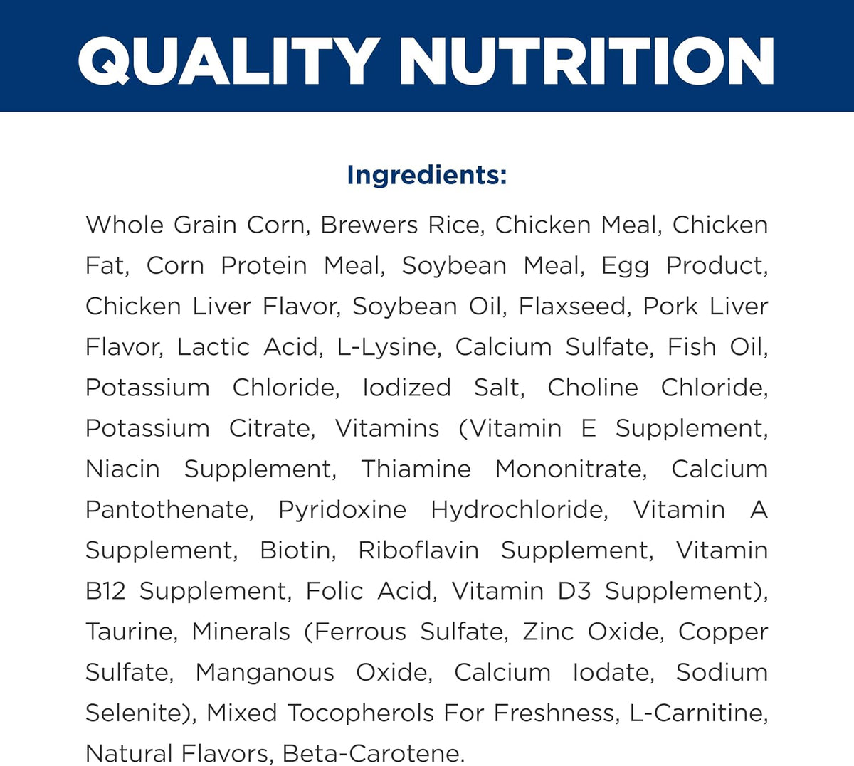 Clinical urinary tract health adult dry dog food nutrition label view.