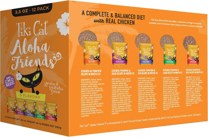 Tiki Pets Aloha Friends meaty flavors with pumpkin pouches side display grain free pet food