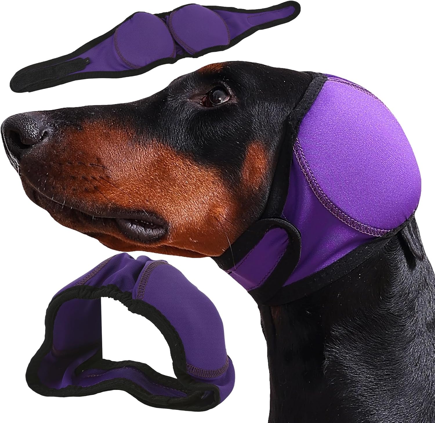 Dog Ear Muffs & Swim Cap and No Shake Ear Wrap for Bathing, Hematoma, Drying & Noise Anxiety Relief - Elastic Waterproof Ear Protection with Calming Hoodie for Grooming - Image 10