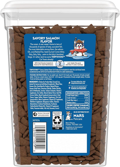 Temptations dual texture crunchy and soft salmon cat snacks close up view