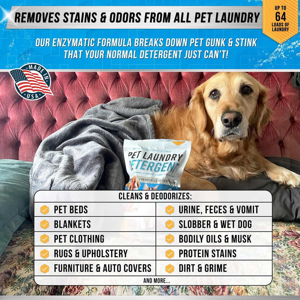 ACTIVE enzyme based powder detergent for dog beds showing ingredients panel