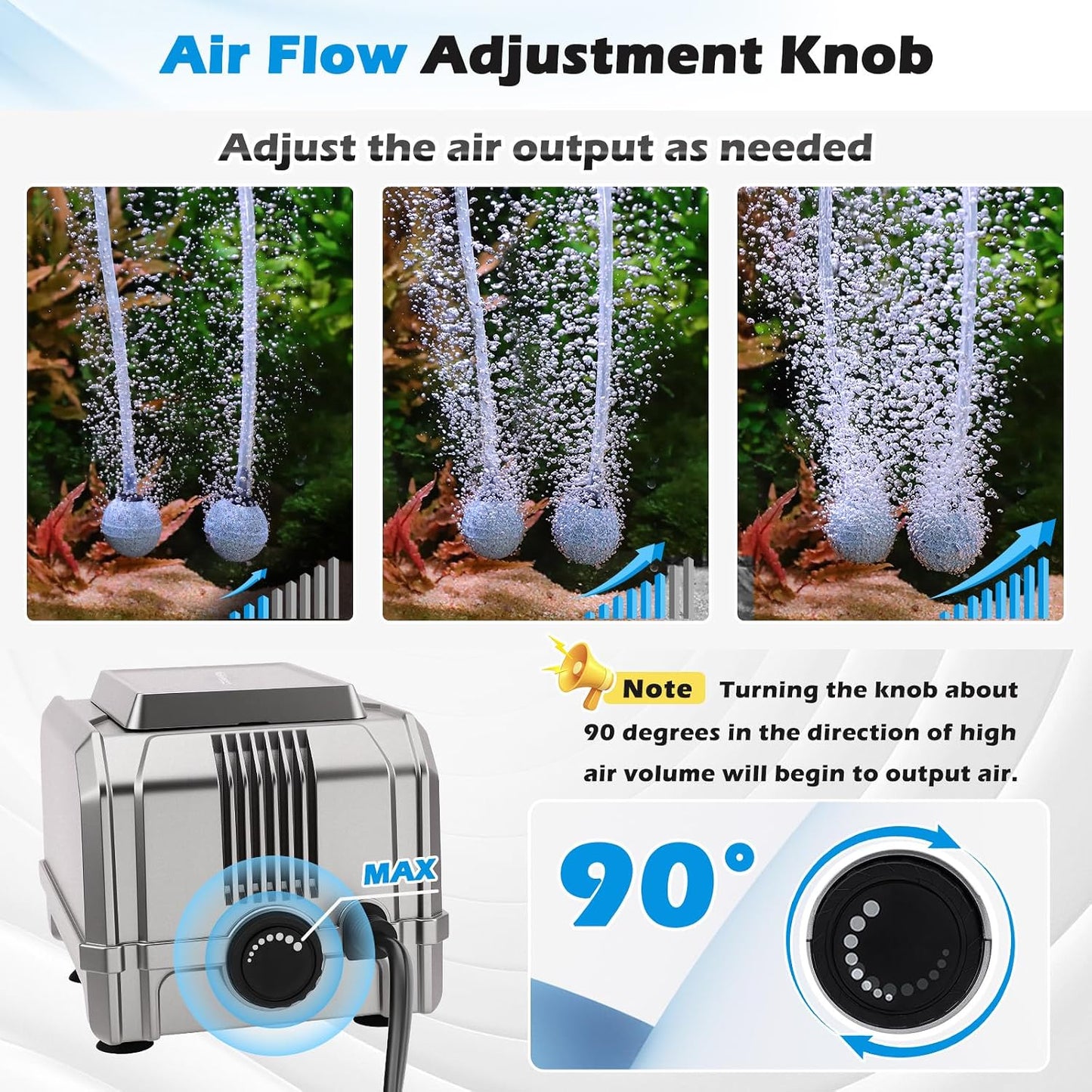 Close up of the adjustable airflow knob on the Hygger air pump
