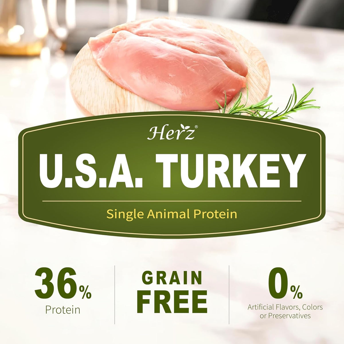 Herz natural limited ingredient dog food with pumpkin and linseed oil for sensitive stomachs.