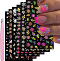 Yosommk VelvetGlow 5D embossed flower nail art stickers front view showing six sheets and tweezers