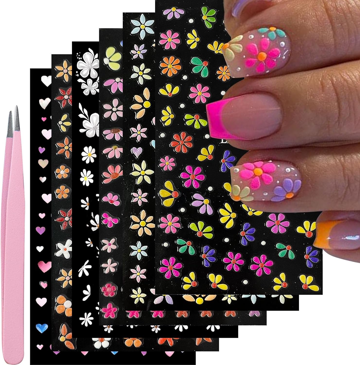VelvetGlow 5D embossed floral nail art stickers set