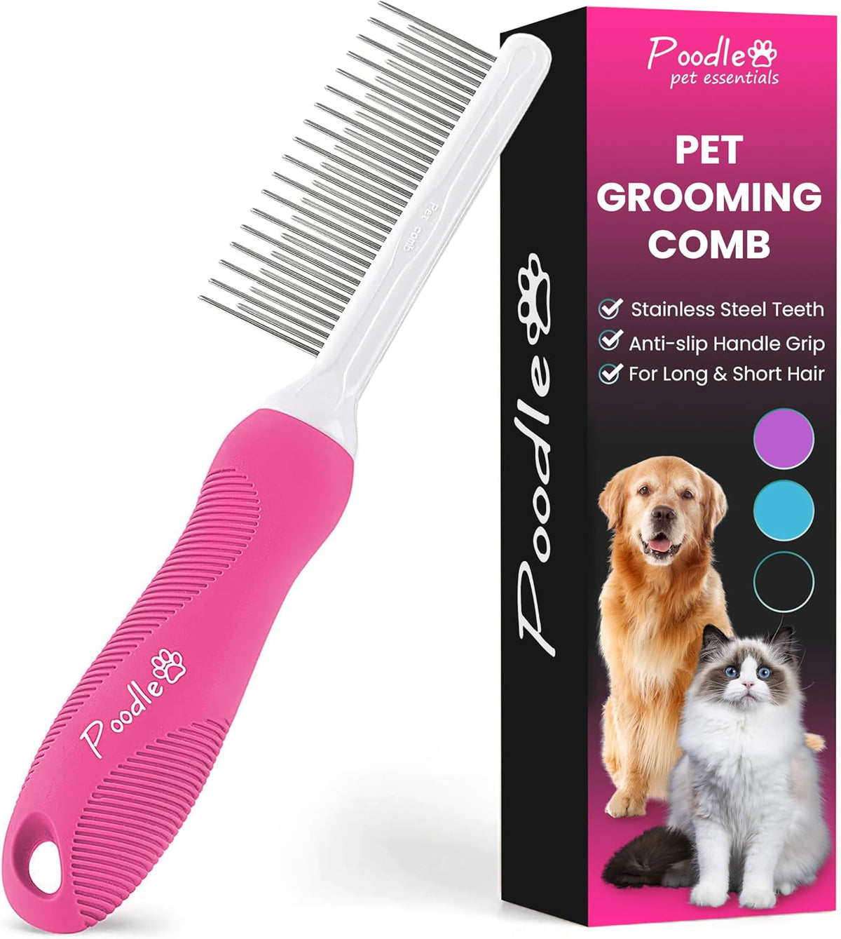 Poodle Dematting Fur Rake Comb Brush for Dogs and Cats - Long 2.5" Steel Safety Blades Metal Comb for Detangling Matted or Knotted Undercoat Hair - Image 12