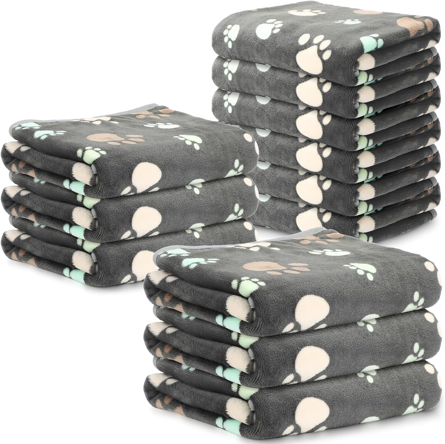 Tegeme 12 Pcs Pet Blankets 23 x 16 Inch Soft Fluffy Fleece Dog Cat Warm Paw Print Pattern Blankets Flannel Throw for Pets Dog Puppy Cat(Gray) - Image 12