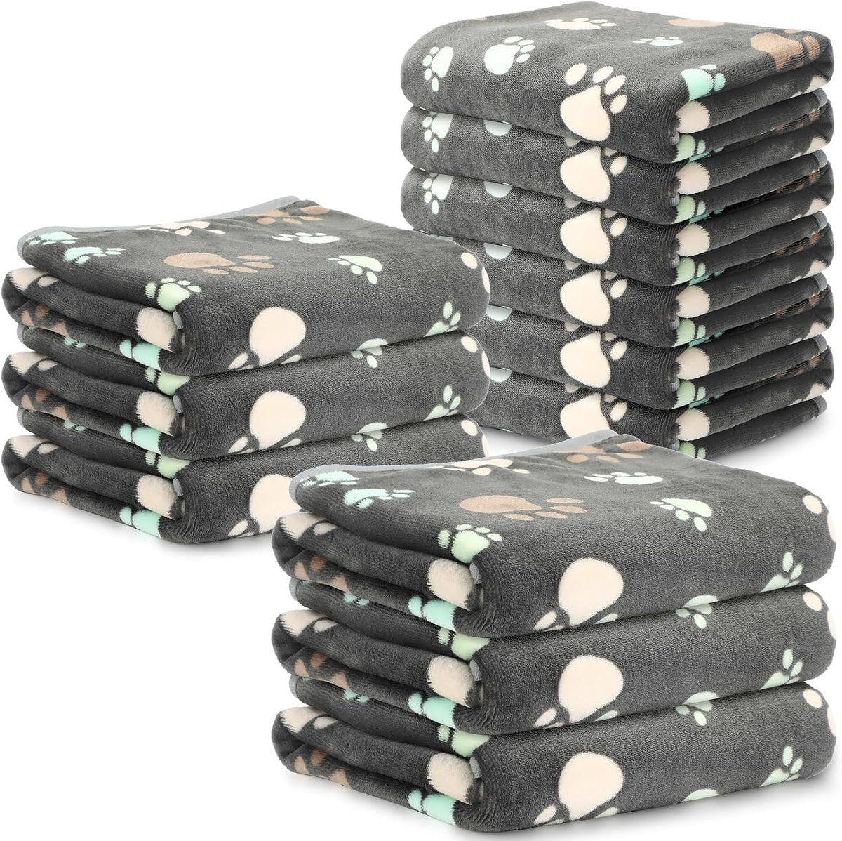 Tegeme 12 Pcs Pet Blankets 23 x 16 Inch Soft Fluffy Fleece Dog Cat Warm Paw Print Pattern Blankets Flannel Throw for Pets Dog Puppy Cat(Gray) - Image 12
