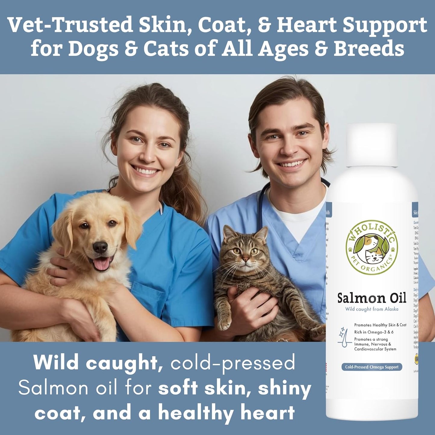 All-natural wild-caught Alaskan salmon oil for pet joint and heart support.