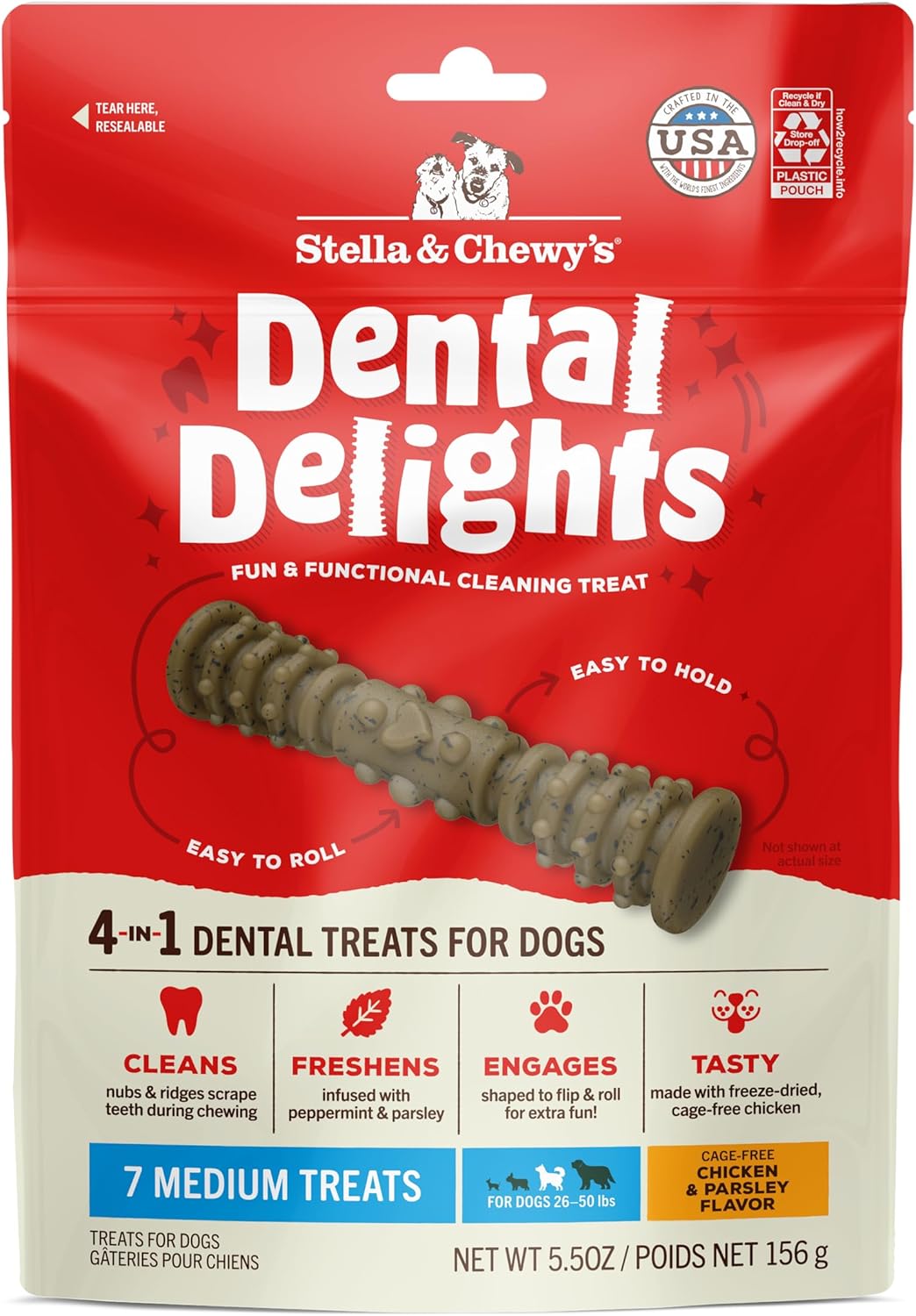 Stella & Chewy's Dental Delights - Freeze-Dried Raw Chicken Dental Treats for Small Dogs - Teeth Cleaning & Breath Freshening Chews with Ridges & Nubs - Made in USA - 10.5 oz - 21 Small Treats - Image 14