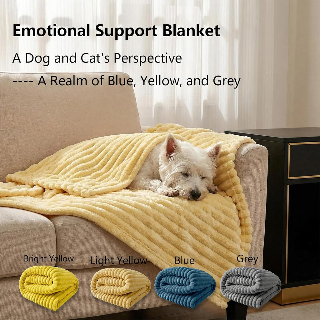 Detailed texture shot of the scent-retaining polyester fabric on the yellow pet security blanket.