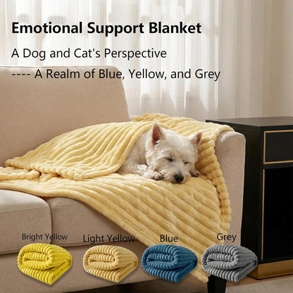 Detailed texture shot of the scent-retaining polyester fabric on the yellow pet security blanket.