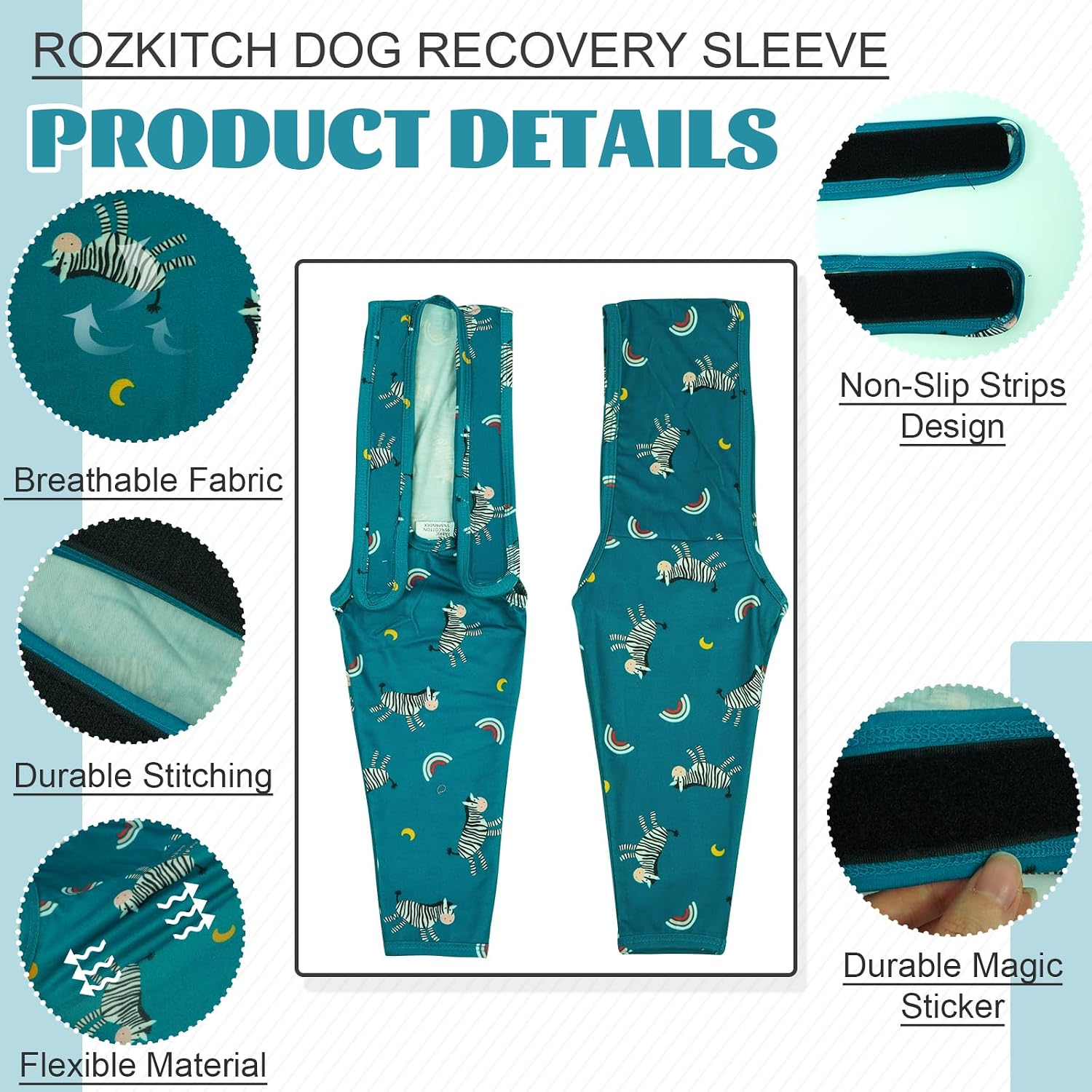 Breathable cotton anti licking pet leg protector for wound healing close up view