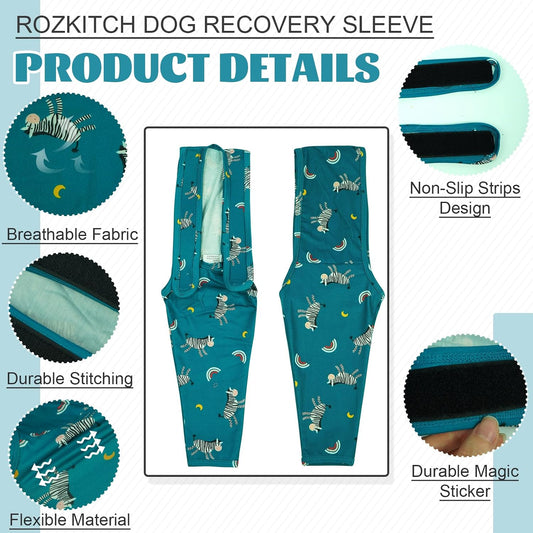 Breathable cotton anti licking pet leg protector for wound healing close up view
