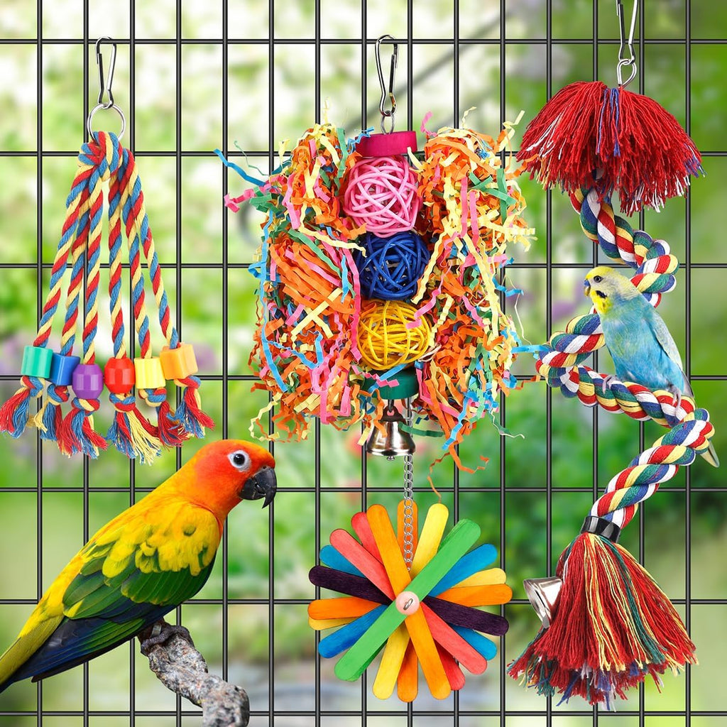 Bird Toys Rope Perch with Bell Colorful Bird Chewing Shredding Foraging Toys Parrot Swing Climbing Standing Hanging Toys Cage Accessories for Conure Cockatiel Budgies Lovebird - Image 3