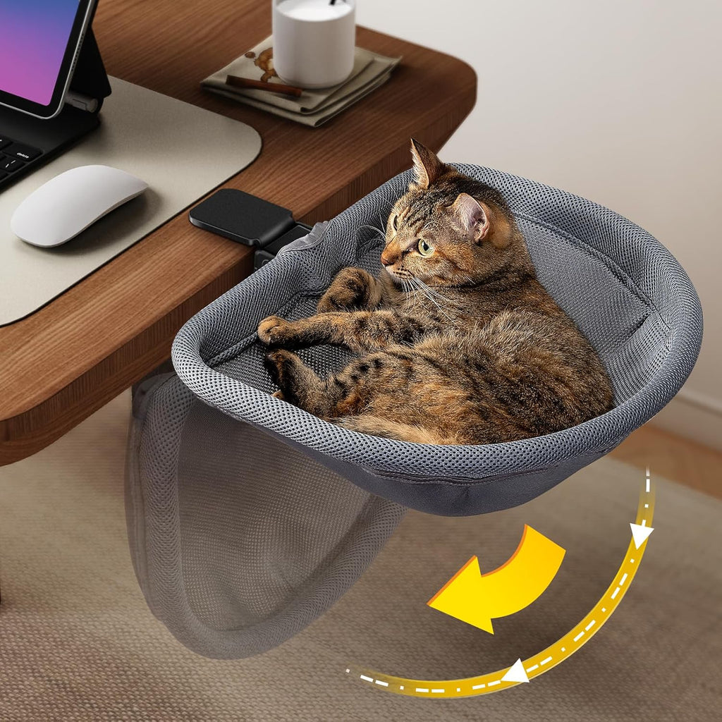 JUNSPOW Cat Desk Bed - One-Click Folding,Sunken Design & Space-Saving Semi-Circular Cat Bed, Soft Faux Rabbit Fur Material, Suitable for Various Desktops-Maximum Hold Up to 40lb - Image 11