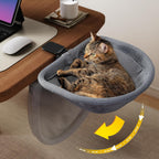 JUNSPOW Cat Desk Bed - One-Click Folding,Sunken Design & Space-Saving Semi-Circular Cat Bed, Soft Faux Rabbit Fur Material, Suitable for Various Desktops-Maximum Hold Up to 40lb - Image 11