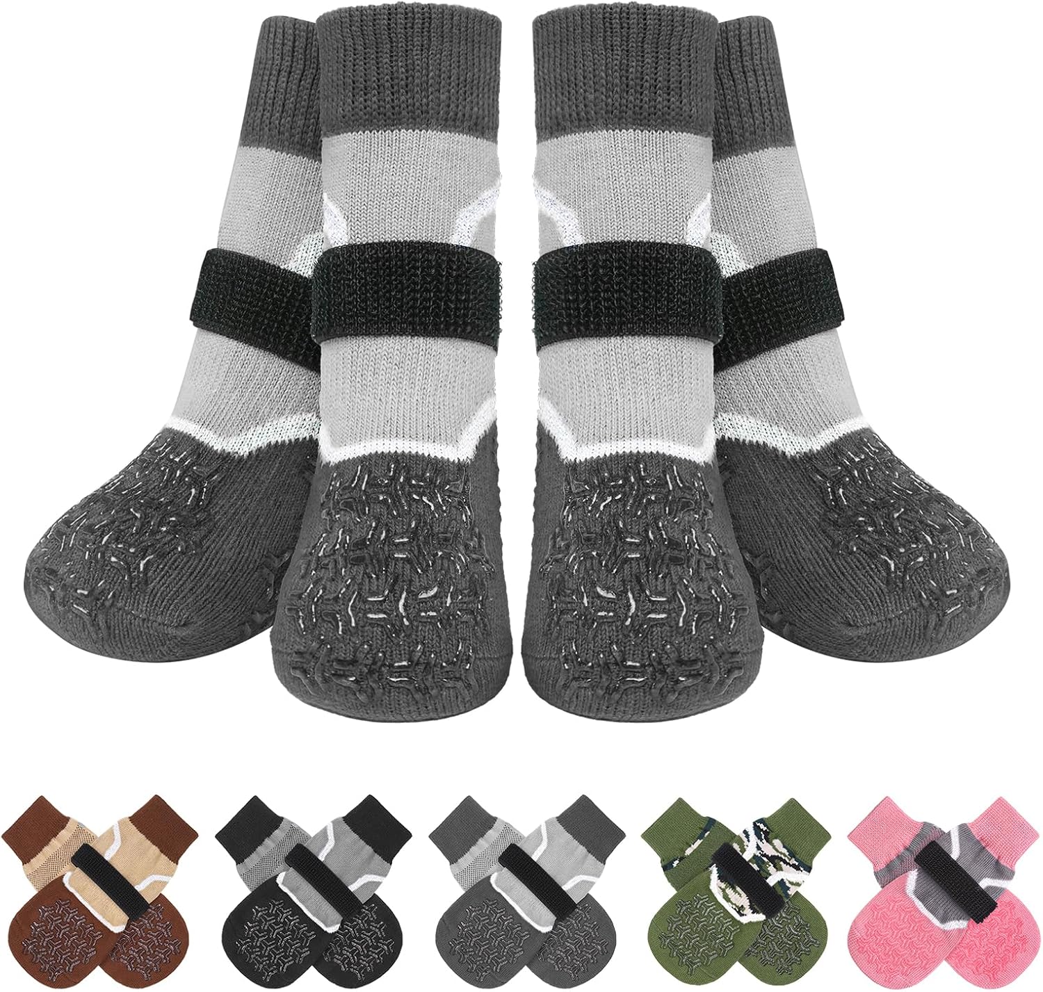 BEAUTYZOO 6PCS Dog Socks to Prevent Licking Paws for Cold Pavement, Winter Dog Shoes with Grippers for Hardwood Floors Anti Slip, Puppy Boots & Paw Protectors for Small Medium Large Senior Dogs, SM - Image 10