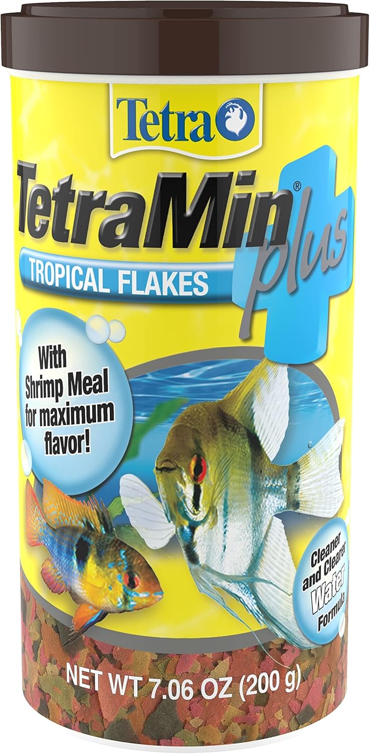 Tetra TetraMin Plus Tropical Flakes front packaging view for premium tropical fish food.