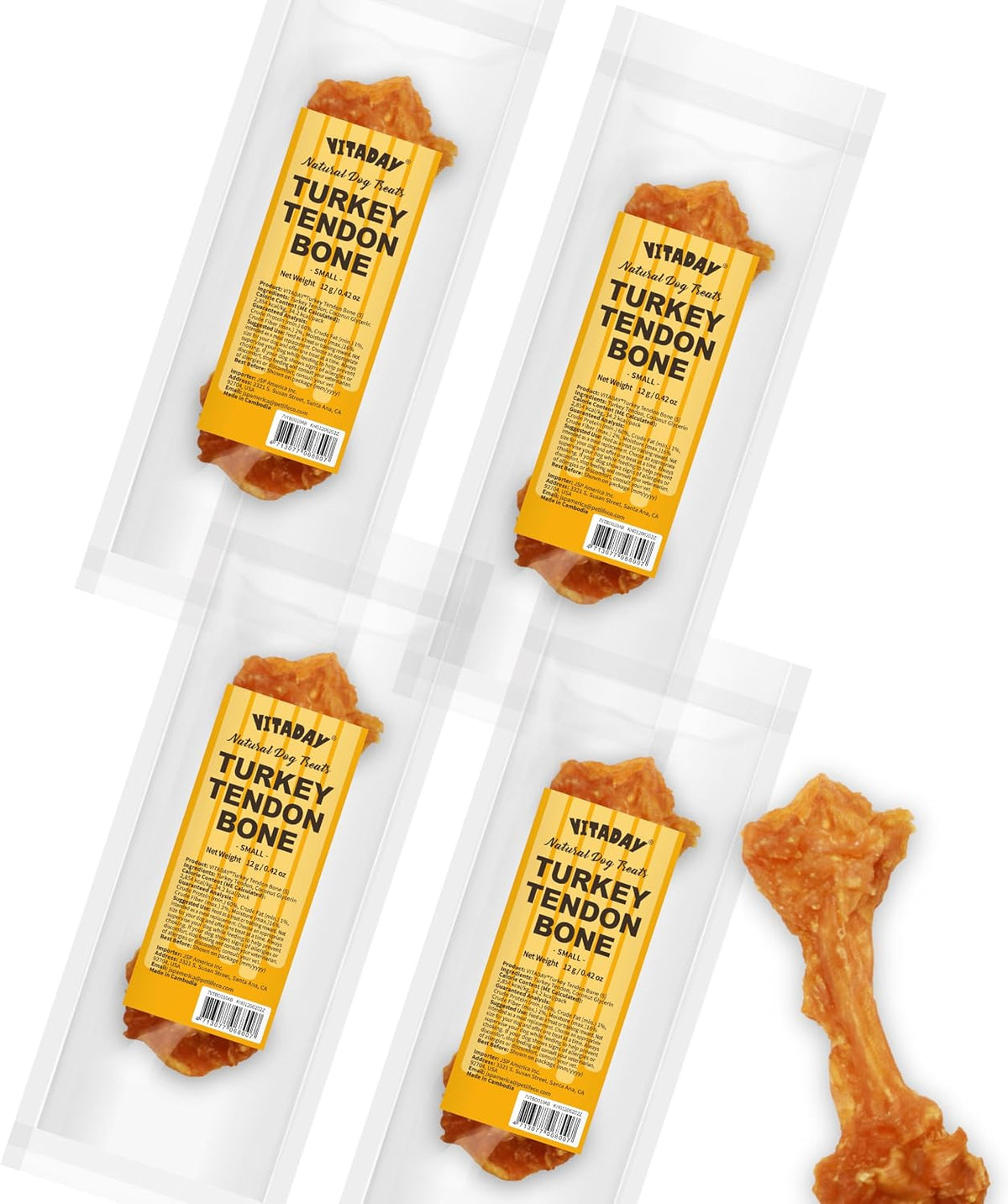 Group of Vitaday Turkey Tendon strips out of package