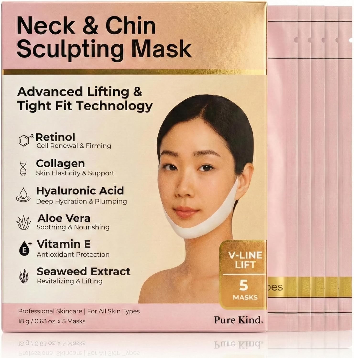 Pure Kind V Line Lifting Neck and Chin Mask 5 Pack front view