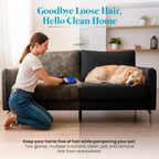Electrostatic pet hair remover mitt cleaning fur off couch upholstery