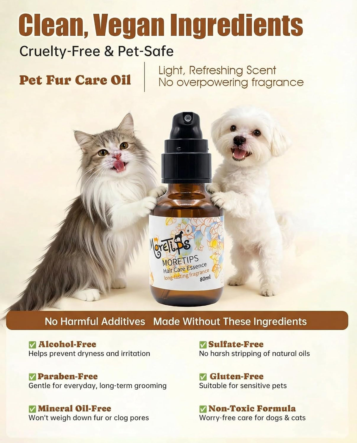 Safe and effective grooming oil for shedding control in cats and dogs.