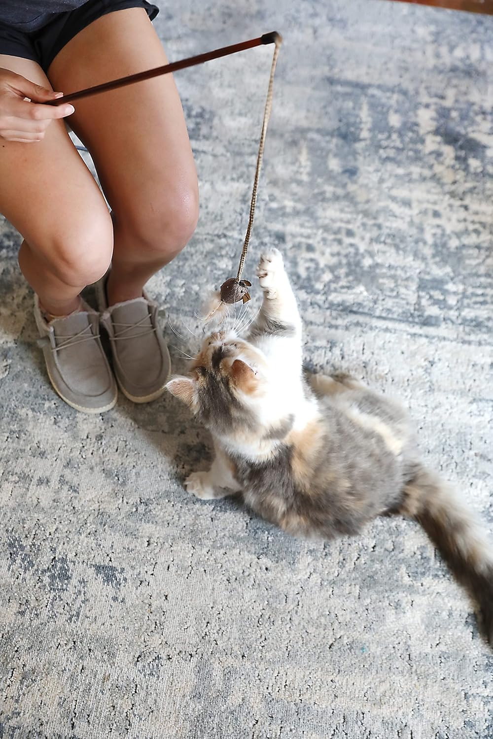 Our Pets tethered and feathered cat play wand handle and flexible design