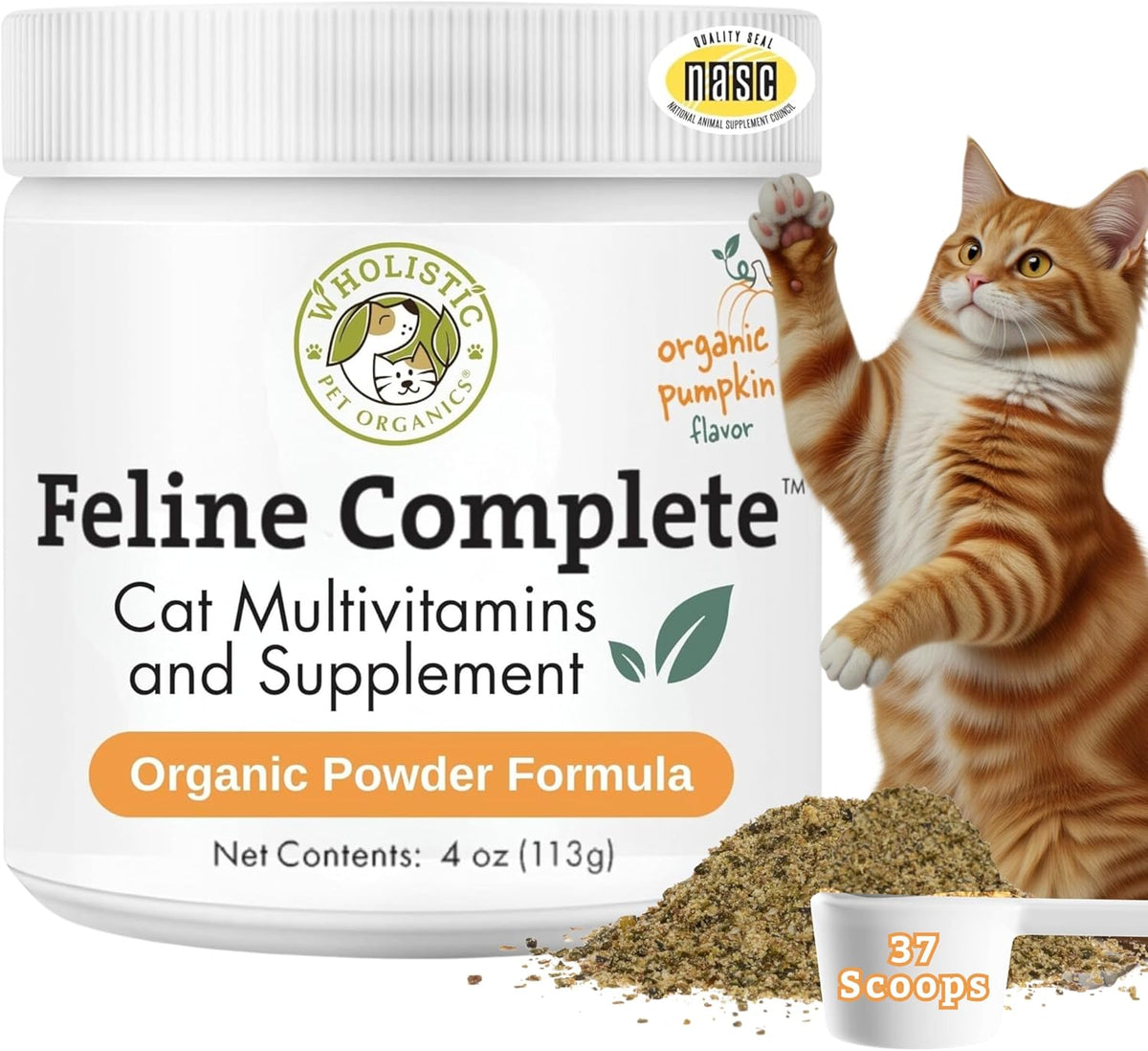 Wholistic Pet Organics Feline Complete - 4 oz - Organic Cat Multivitamin + Probiotic Supplement for Overall Health, Skin & Coat Support - Cat Vitamins for Cats Health - Kitten & Senior - 37 Scoops - Image 10