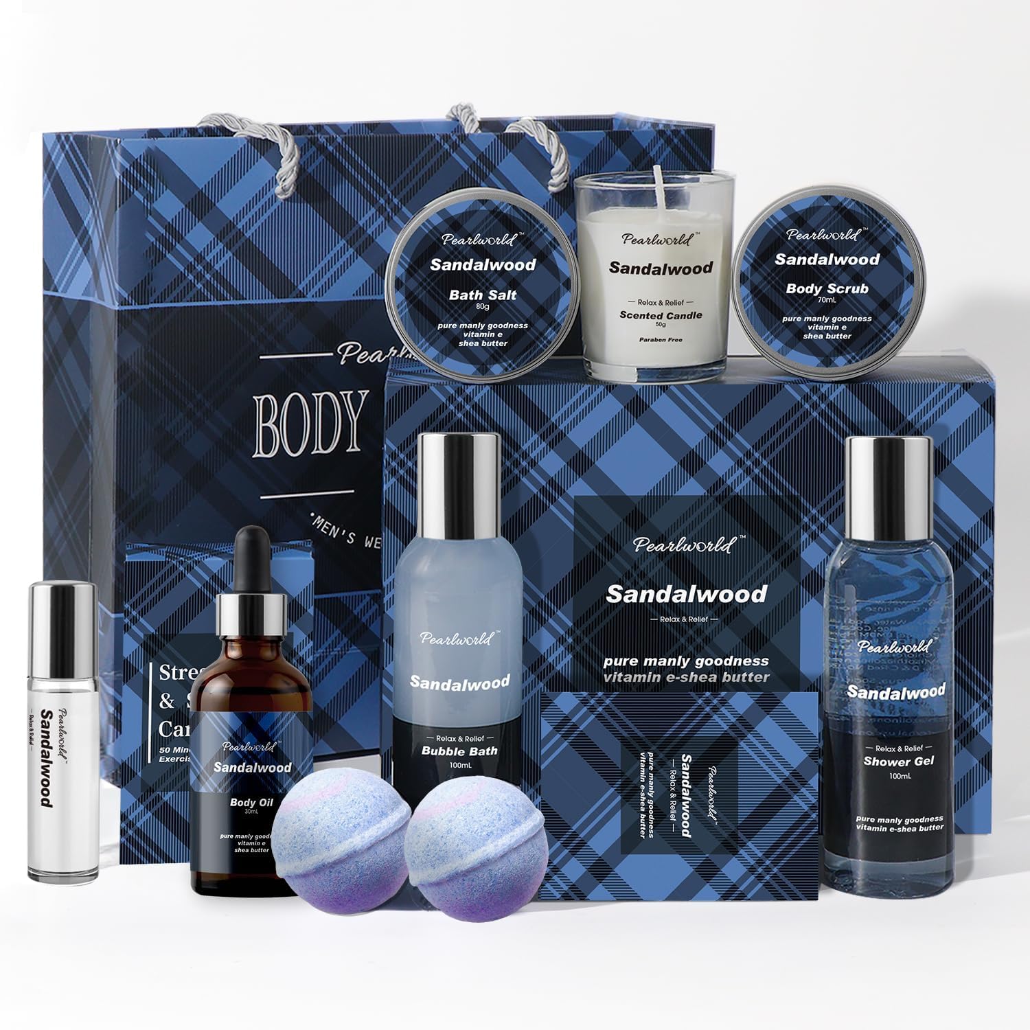 PEARLWORLD bath set with ocean and sandalwood gifts for men front packaging view