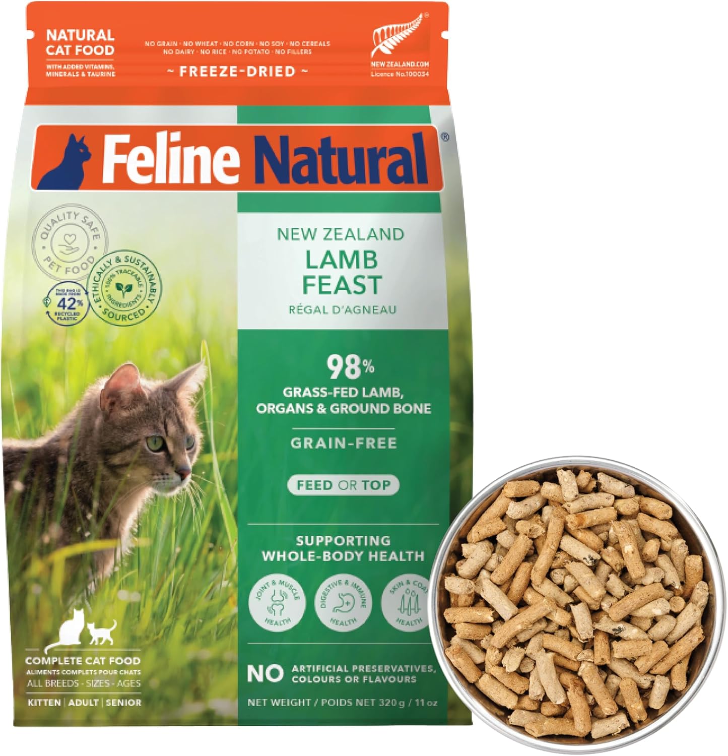 Feline Natural High Protein Dry Cat Food, Freeze-Dried Diet with 98% Meat, Organs & Seafood, No Peas, Grains, or Artificial Additives, Made in New Zealand, Chicken & Lamb, 11oz - Image 12