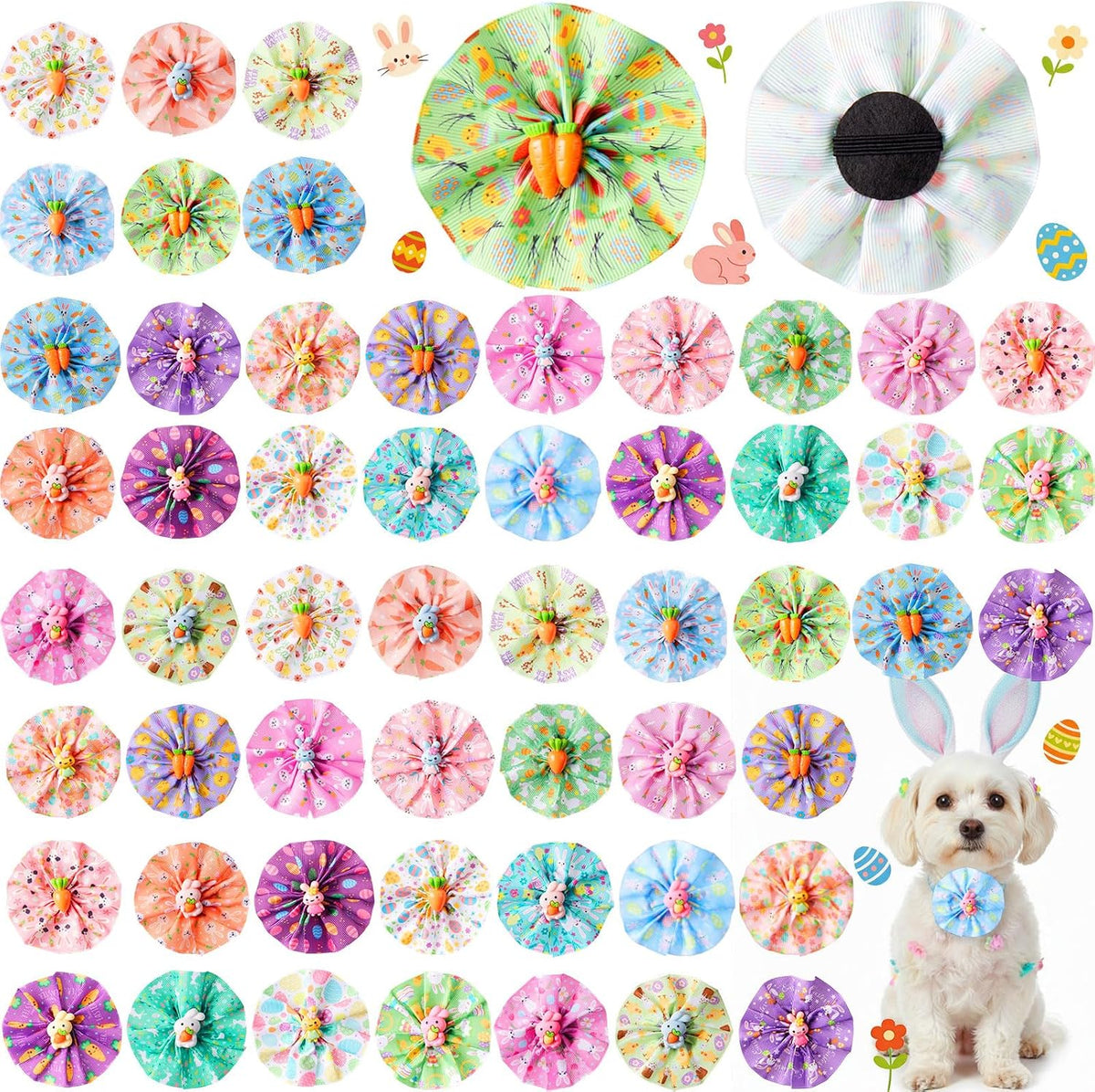 Detailed product dimensions for the 3.74 by 2.17 inch detachable pet collar bow