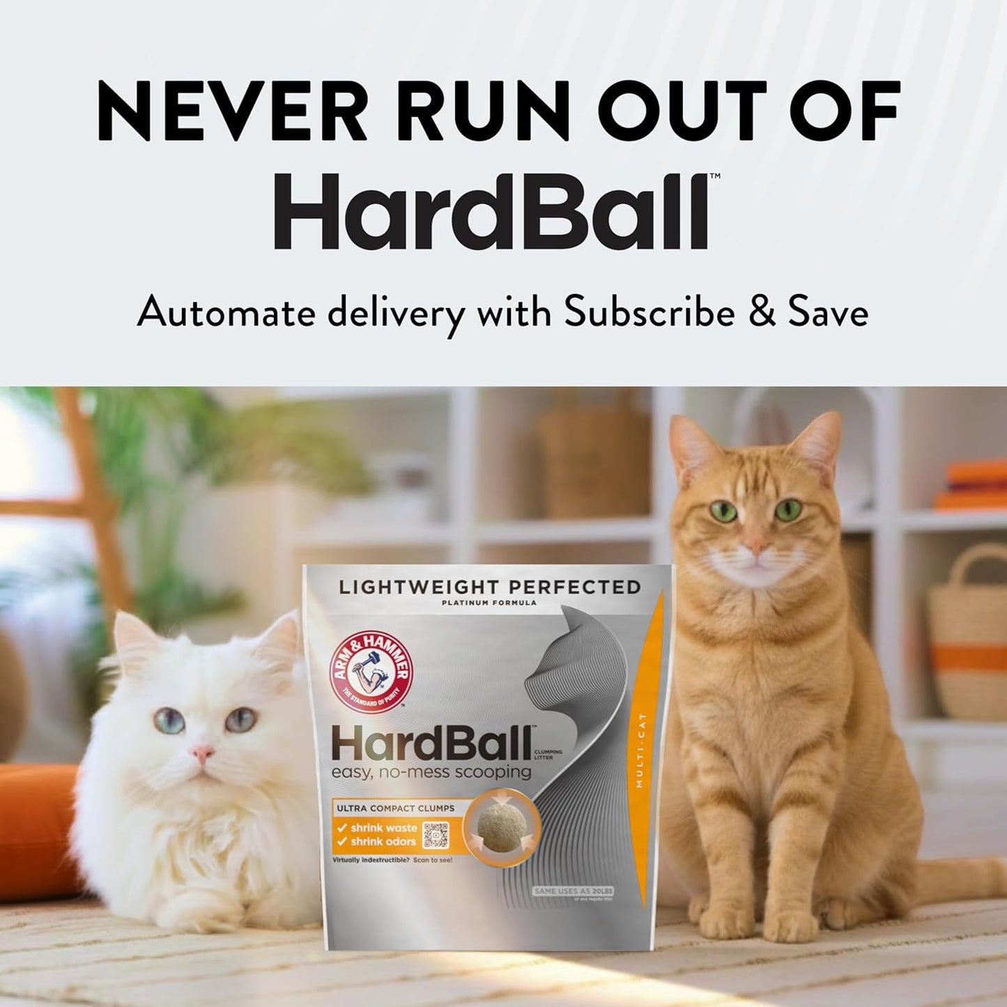 ARM & Hammer Hardball Lightweight 5-in-1 Clumping Cat Litter, 24/7 Odor Control, Long-Lasting Non-Clay & 99.9% Dust-Free Multi-Cat Formula, Garden Bloom Scent, 14.5 Lbs - Image 9