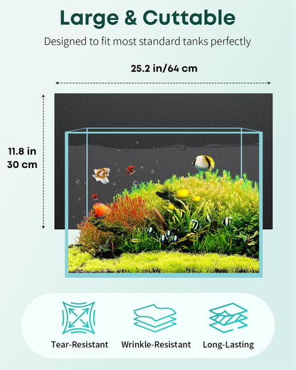 Pawfly fish tank background installed on a clean glass aquarium showcasing vivid color contrast.