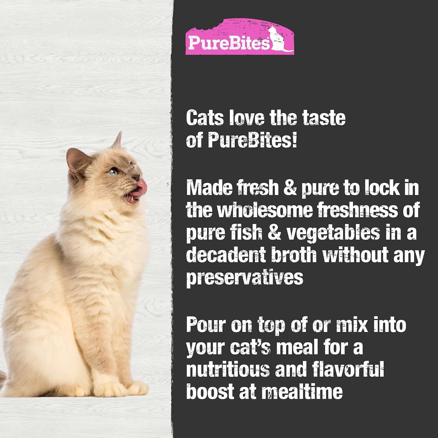 Close up of five ingredient label on PureBites cat broth pouch