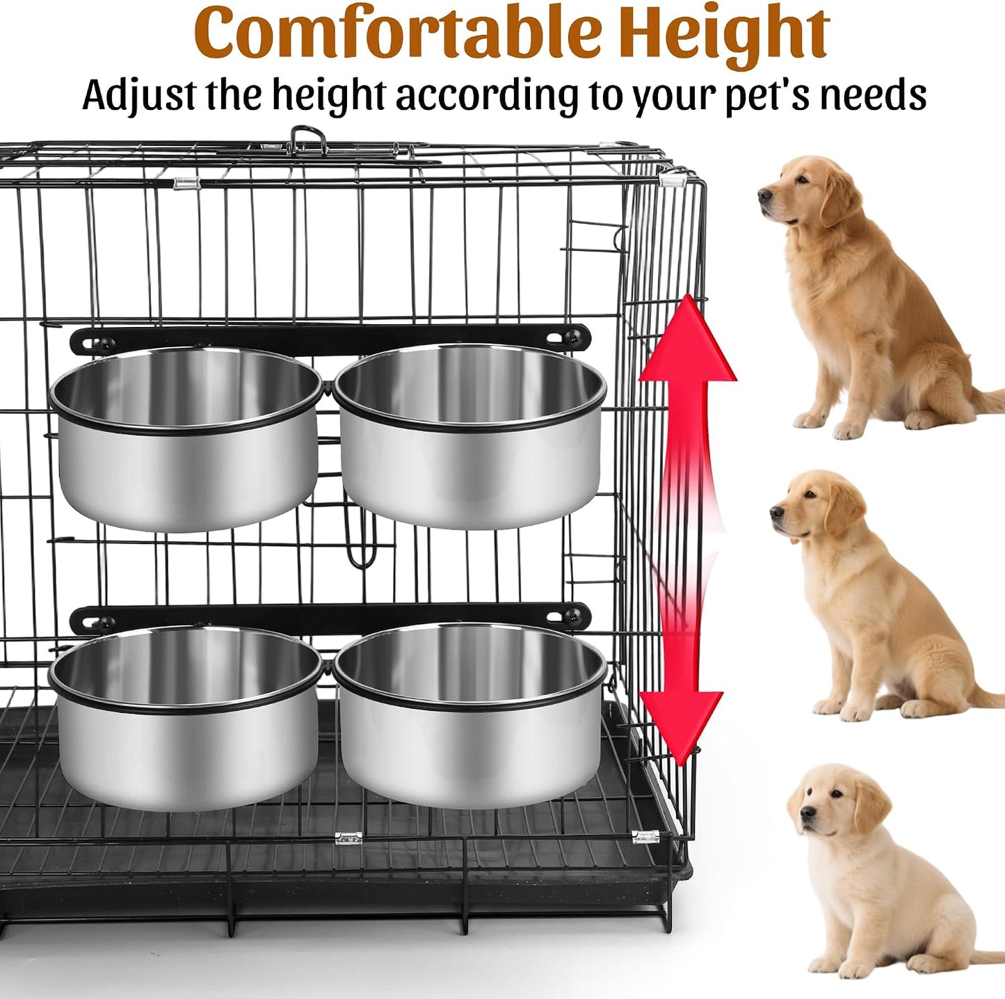Detached view of the forty ounce metal pet bowl sliding out of its fixed plastic support ring.