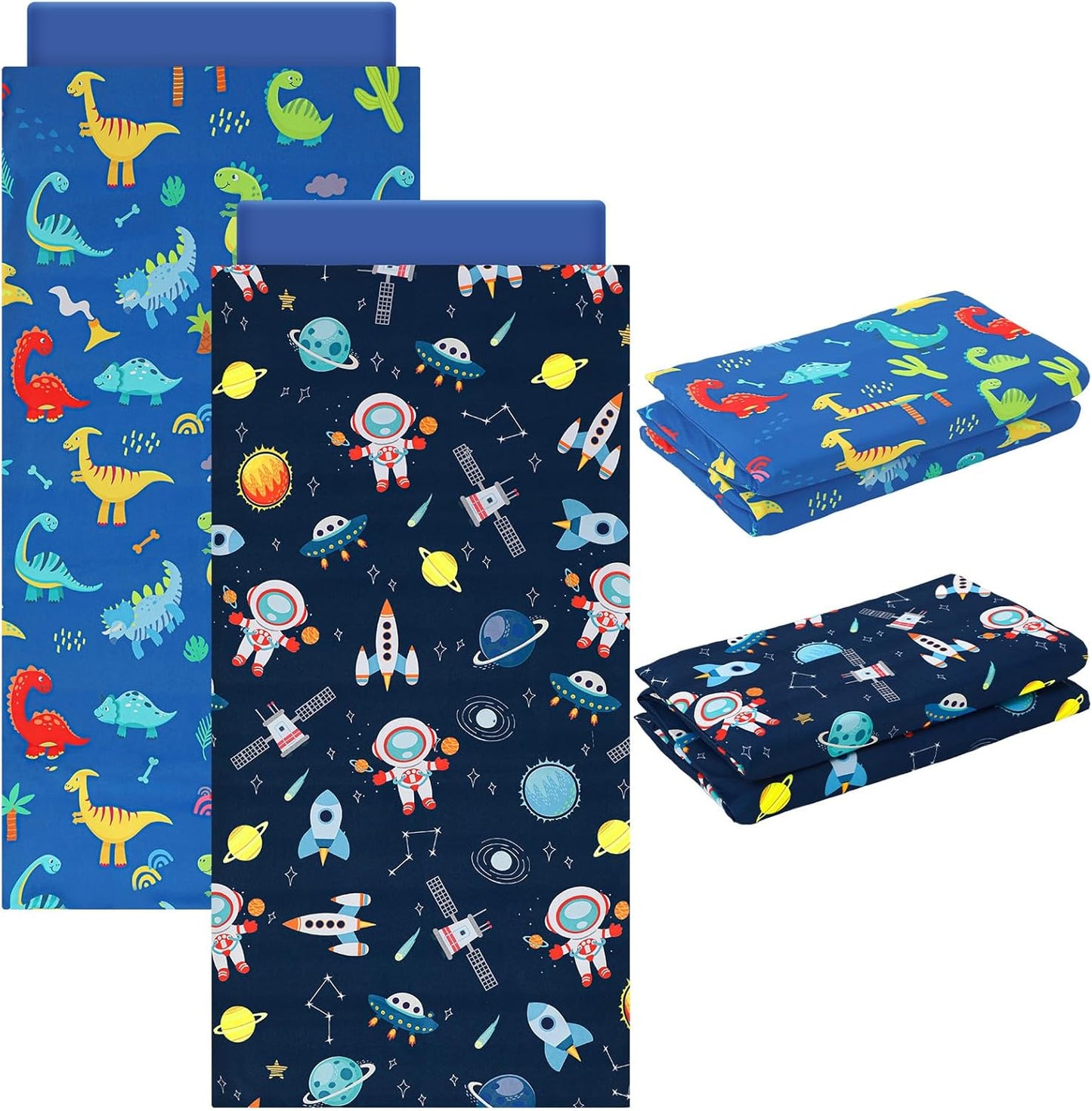 CroBlissful 2 Piece Dinosaurs Nap Mat Cover front view showing blue space and cartoon astronaut designs.